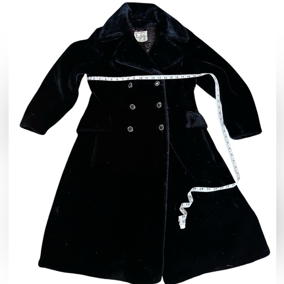 Vintage 60s Borgazia Double Breasted Black Faux Fur Coat w/ Gold Buttons - Picture 12 of 17